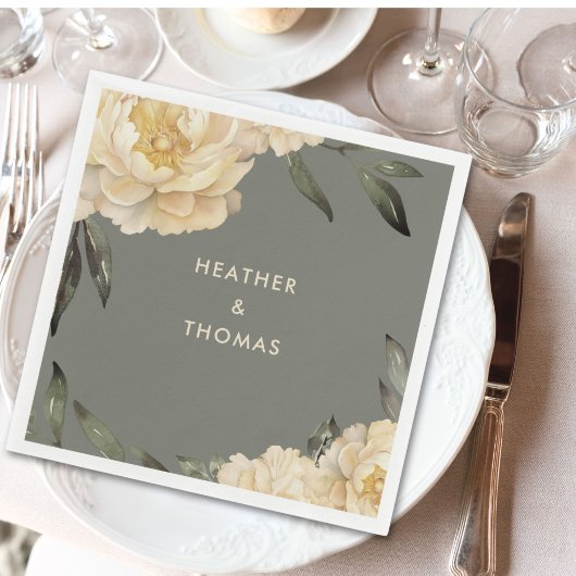 Serviette En Papier Élégant Sage Vert Jaune Floral