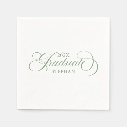 Serviette En Papier Élégant Sage Vert Sage Gradué Typographie Script (Devant)