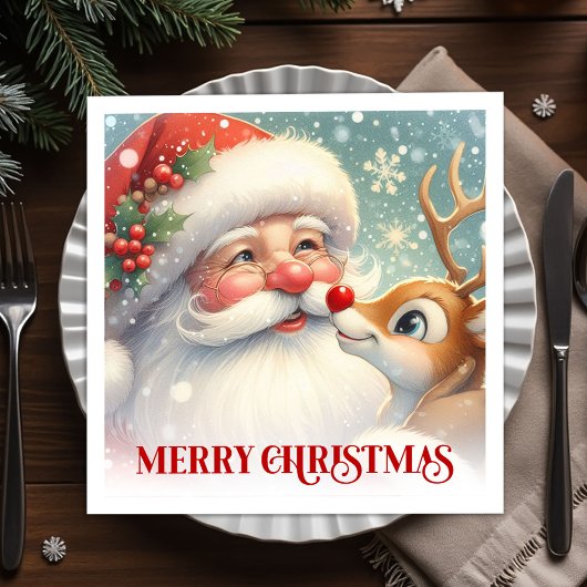 Serviette En Papier Elegant Santa and Rudolph Christmas Dinner Party