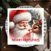 Serviette En Papier Elegant Santa and Rudolph Christmas Party Dinner 