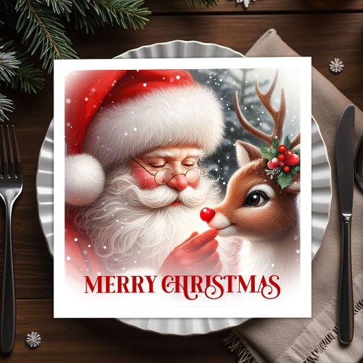 Serviette En Papier Elegant Santa and Rudolph Christmas Party Dinner 