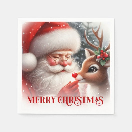 Serviette En Papier Elegant Santa and Rudolph Christmas Party Dinner  (Devant)