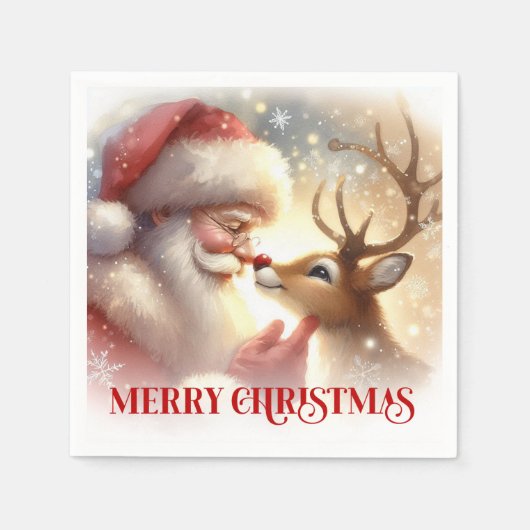 Serviette En Papier Elegant Santa and Rudolph Holiday Dinner Party  (Devant)