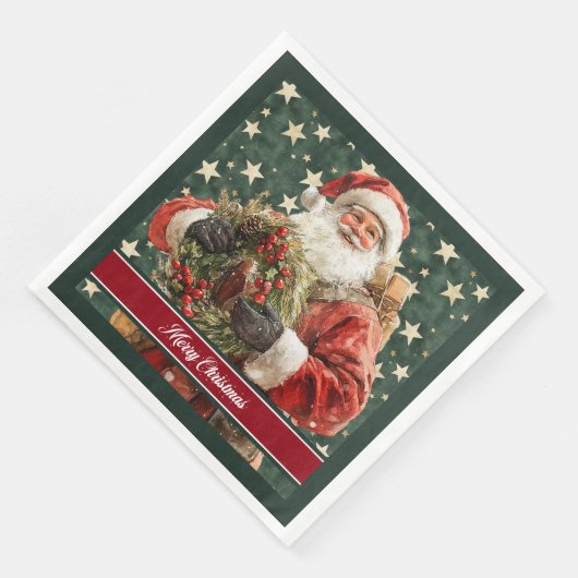 Serviette En Papier Élégant Santa Claus Aquarelle Napkins de Noël (Coin)