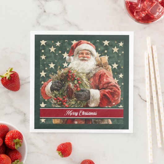 Serviette En Papier Élégant Santa Claus Aquarelle Napkins de Noël (En situation)