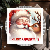 Serviette En Papier Elegant Santa Rudolph Holiday Table Napkins
