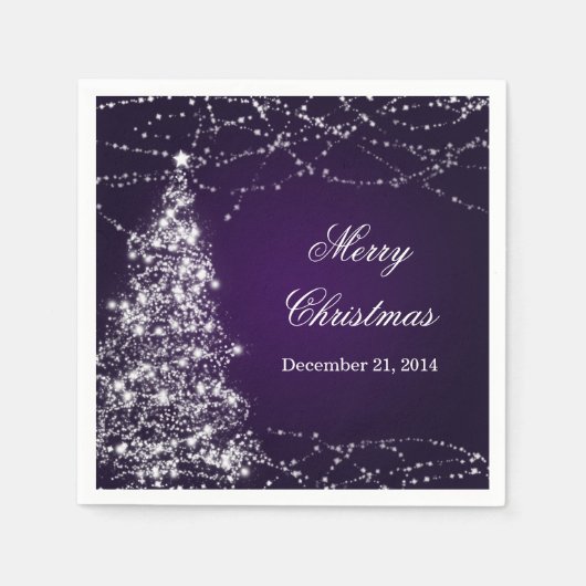 Serviette En Papier Élégant sapin de Noël brillant étoiles violet (Devant)