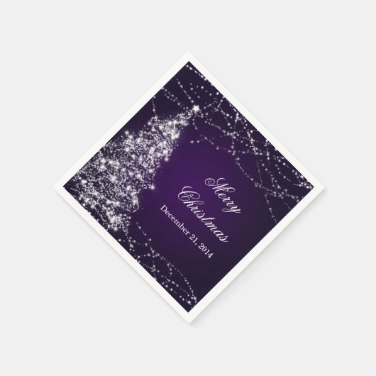 Serviette En Papier Élégant sapin de Noël brillant étoiles violet (Coin)
