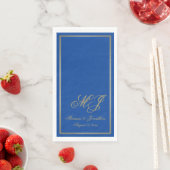 Serviette En Papier Élégant Sapphire Blue Gold Monogram Mariage Script (En situation)