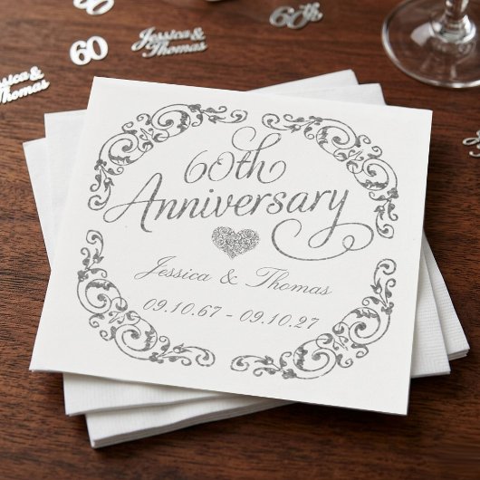 Serviette En Papier Elegant Script 60th Diamond Wedding Anniversary