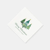 Serviette En Papier Élégant Script Aquarelle Arbres de Noël (Coin)