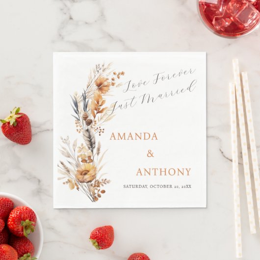 Serviette En Papier Élégant Script Automne Fleurs d'automne Mariage (En situation)