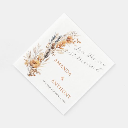 Serviette En Papier Élégant Script Automne Fleurs d'automne Mariage (Coin)