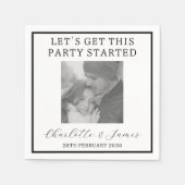 Serviette En Papier Élégant Script Black and White Photo Party (Devant)