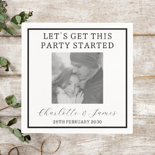 Serviette En Papier Élégant Script Black and White Photo Party