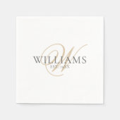 Serviette En Papier Élégant Script blanc gris or Monogramme (Devant)