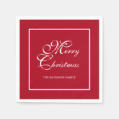 Serviette En Papier Élégant script blanc personnalisé Noël rouge (Devant)