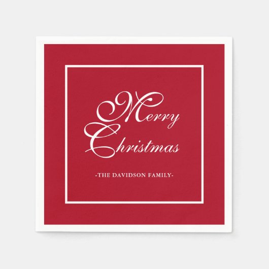 Serviette En Papier Élégant script blanc personnalisé Noël rouge (Devant)