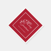 Serviette En Papier Élégant script blanc personnalisé Noël rouge (Coin)