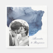 Serviette En Papier Élégant Script bleu aquarelle Mariage photo (Devant)