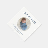 Serviette En Papier Élégant Script Bleu Photo Baptême (Coin)