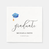 Serviette En Papier Élégant Script Blue Graduate Casquette Graduate Pa (Devant)