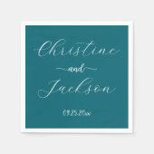 Serviette En Papier Élégant Script Blue Mariage Turquoise (Devant)