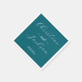 Serviette En Papier Élégant Script Blue Mariage Turquoise (Coin)