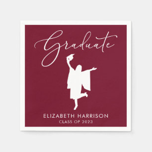Serviette En Papier Élégant Script Burgundy Graduation Party