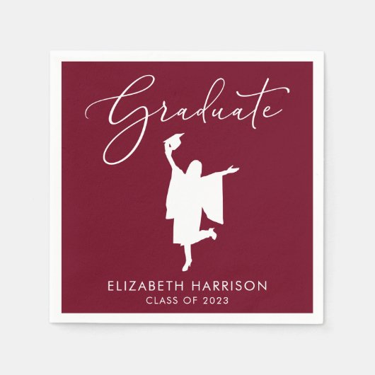 Serviette En Papier Élégant Script Burgundy Graduation Party (Devant)