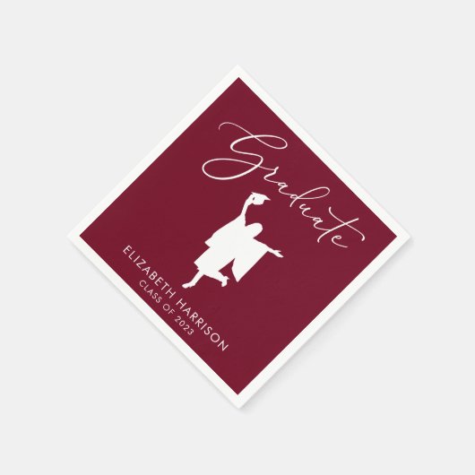Serviette En Papier Élégant Script Burgundy Graduation Party (Coin)