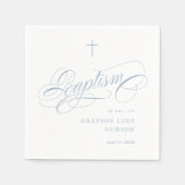 Serviette En Papier Élégant Script Calligraphie Dusty Blue Boys Baptêm (Devant)