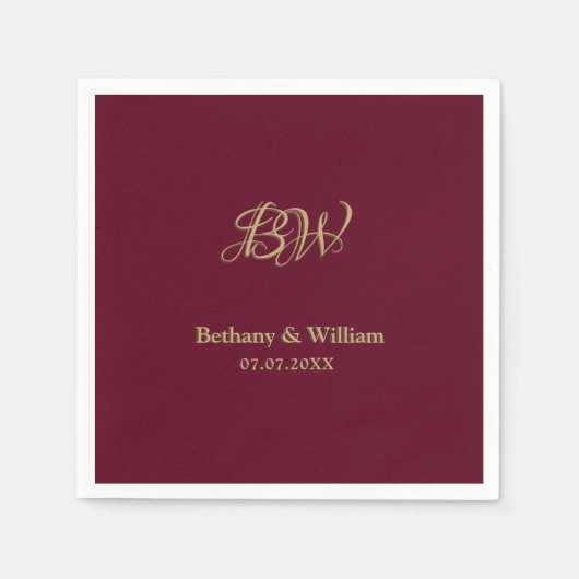 Serviette En Papier Élégant Script Couples Monogram Mariage Napkins (Devant)