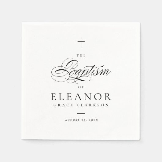Serviette En Papier Élégant script croisé Calligraphie Baptême (Devant)