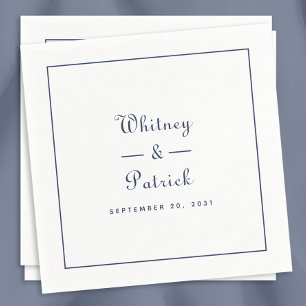 Serviette En Papier Élégant script de mariage Minimaliste Marine Bleu 
