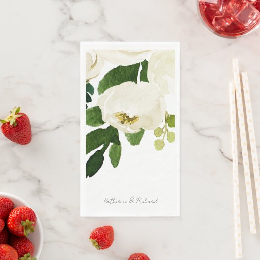 Serviette En Papier Élégant script de rose blanche personnalisé (En situation)