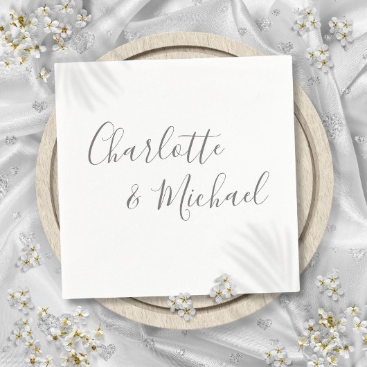 Serviette En Papier Élégant script de signature gris moderne