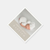 Serviette En Papier Élégant Script de Taupe Photo Baptême (Coin)