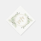 Serviette En Papier Élégant script doré aquarelle douce verdure (Coin)