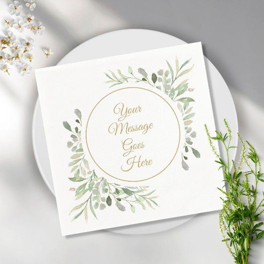 Serviette En Papier Élégant script doré aquarelle végétation douce
