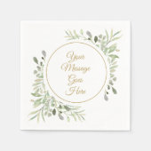 Serviette En Papier Élégant script doré aquarelle végétation douce (Devant)