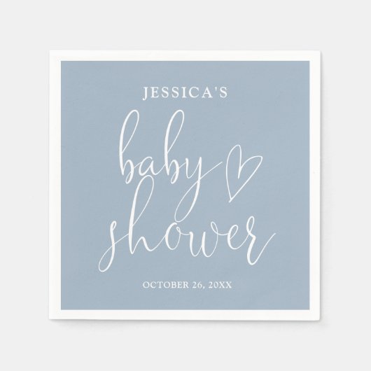 Serviette En Papier Élégant Script Dusty Baby shower bleu (Devant)