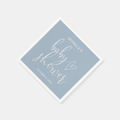 Serviette En Papier Élégant Script Dusty Baby shower bleu (Coin)