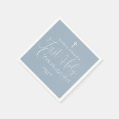 Serviette En Papier Élégant Script Dusty Blue First Holy Communion (Coin)