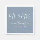 Serviette En Papier Élégant Script Dusty Blue M. et Mme. (Devant)