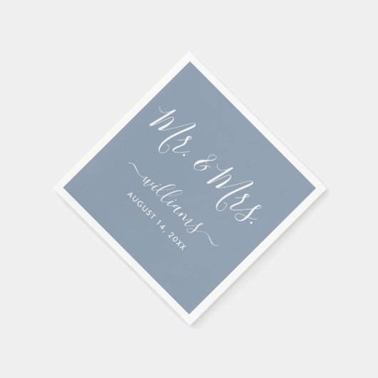 Serviette En Papier Élégant Script Dusty Blue M. et Mme. (Coin)