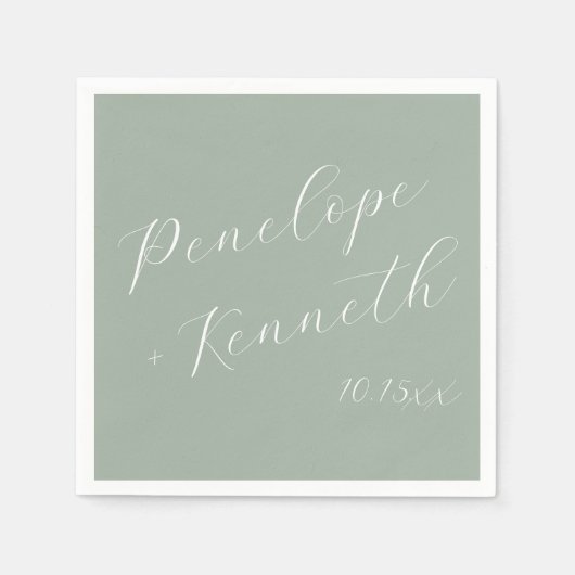 Serviette En Papier Elegant Script Dusty Sage Green Wedding Custom  (Devant)