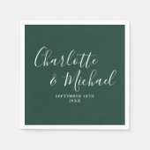 Serviette En Papier Élégant Script Emerald Green Minimaliste (Devant)
