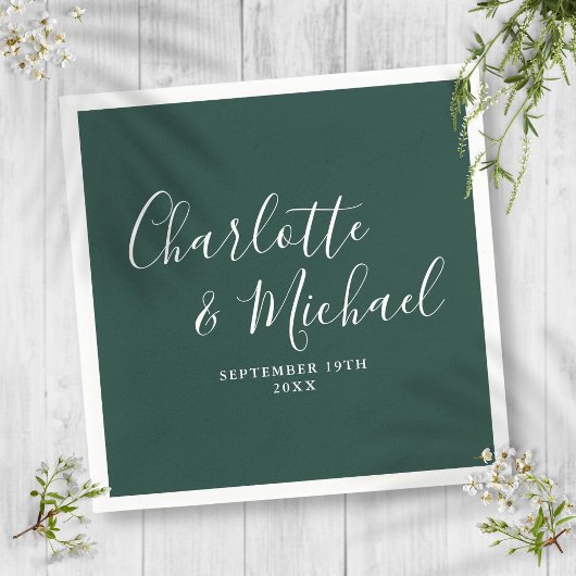 Serviette En Papier Élégant Script Emerald Green Minimaliste