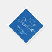 Serviette En Papier Élégant Script et Grad Casquette Bleu Graduation (Coin)